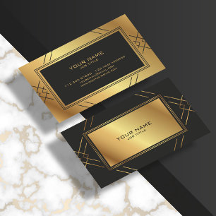 Elegant Stripes Golden And Black Pattern Monogram Business Card