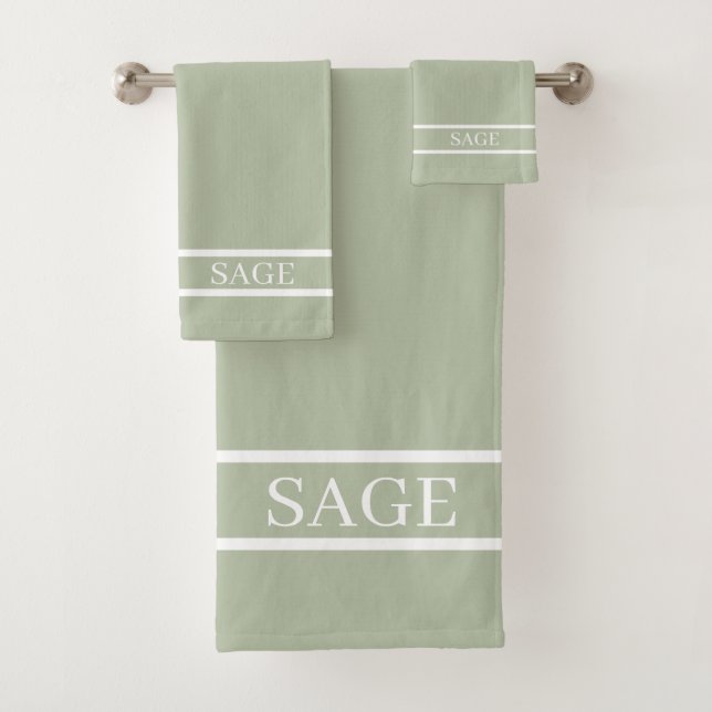 Elegant Stripes on Light Sage Bath Towel Set (Insitu)