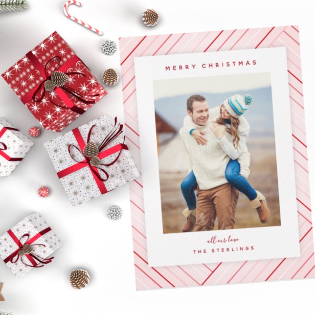 Elegant Stripes Red Family Photo Holiday Card (Creator Uploaded)