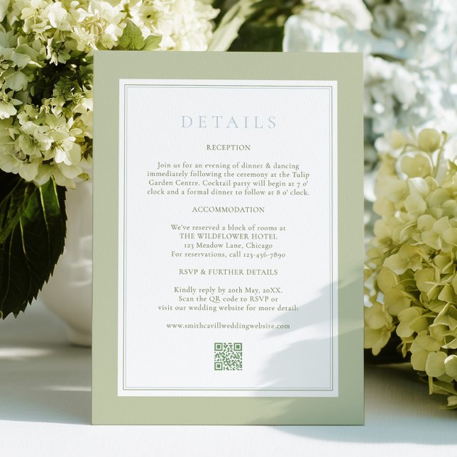 Elegant Stripes Sage Wedding Details Card (Creator Uploaded)