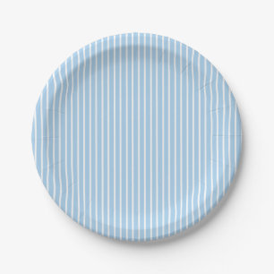 Elegant Stripes White - Baby Blue Paper Plate