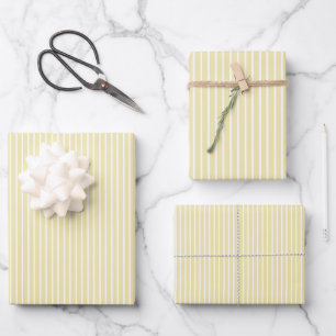 Elegant Stripes White - Butter Yellow Wrapping Paper Sheet