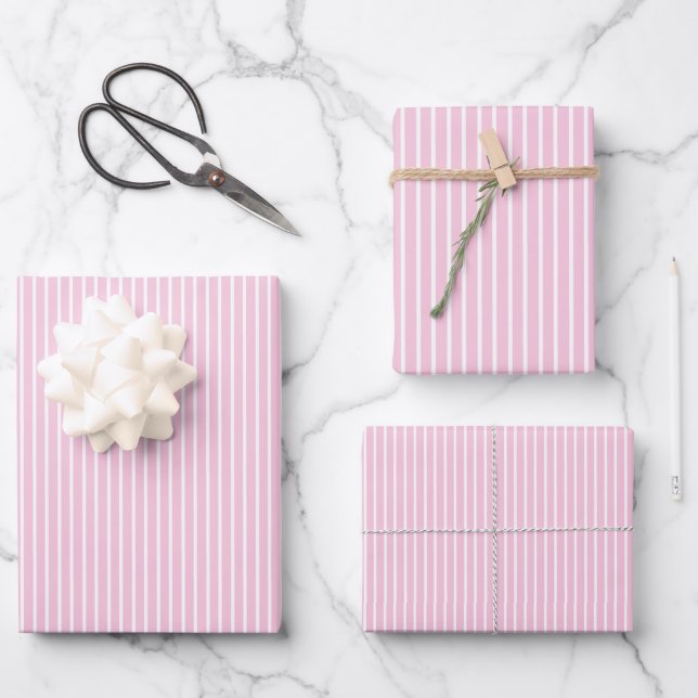 Elegant Stripes White - Light Pink  Wrapping Paper Sheet (Front)