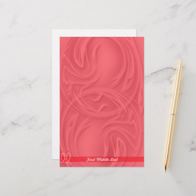 Elegant Strokes Over Red Abstract Personalised Stationery (Front/Back In Situ)