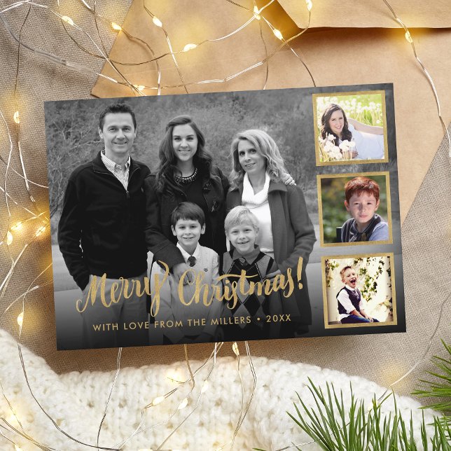Elegant Styish Gold Merry Christmas Collage Holiday Card (Creator Uploaded)
