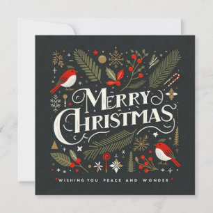 Elegant Stylised Robins Merry Christmas  Holiday Card