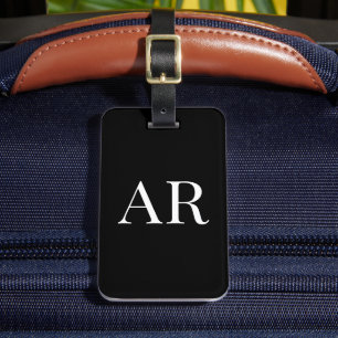 Elegant Stylish 2 Monogram Initial Black  Luggage Tag