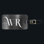 Elegant Stylish 2 Monogram Initial Black Metal  Luggage Tag<br><div class="desc">Girly Stylish Modern Elegant Black Metal 2 ornament Monogram Initial Custom Personalised Personalised Luggage Bag Tag. This design featuring two (2) ornament monogram initial typography font and the reverse side address info on black brushed metallic foil look background. These are easy to customise it. Stylish gift for wedding, bridal shower,...</div>