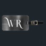 Elegant Stylish 2 Monogram Initial Black Metal  Luggage Tag<br><div class="desc">Girly Stylish Modern Elegant Black Metal 2 ornament Monogram Initial Custom Personalised Personalised Luggage Bag Tag. This design featuring two (2) ornament monogram initial typography font and the reverse side address info on black brushed metallic foil look background. These are easy to customise it. Stylish gift for wedding, bridal shower,...</div>