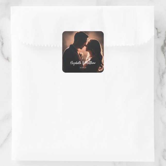 Elegant stylish and chic romantic wedding square sticker (Bag)