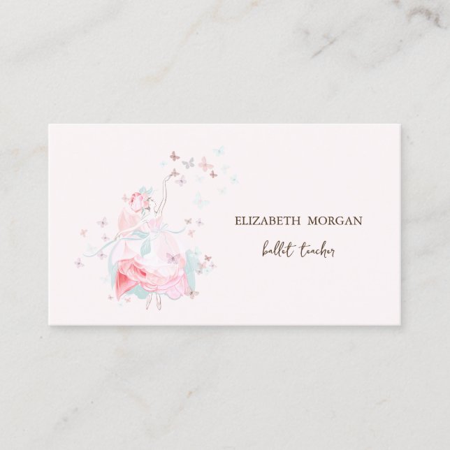 Elegant Stylish Ballerina Butterflies Business Card (Front)