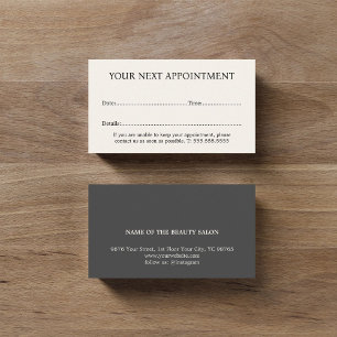 Elegant Stylish Beige Dark Grey Beauty Salon Appointment Card