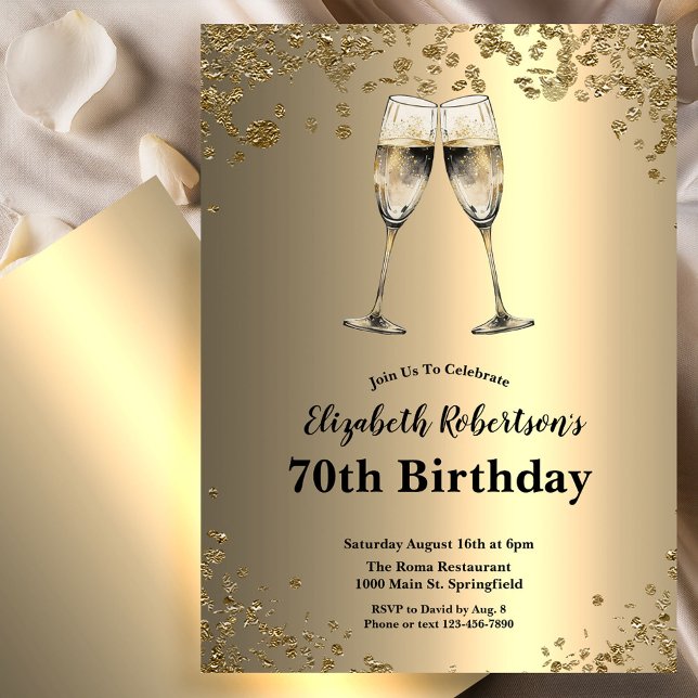 Elegant Stylish Black and Gold 70th Birthday  Invitation (Creator Uploaded)
