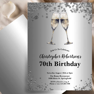 Elegant Stylish Black and Silver 70th Birthday  Invitation