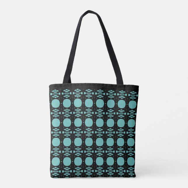 Elegant Stylish Black and Teal Oval Pattern Tote Bag (Back)