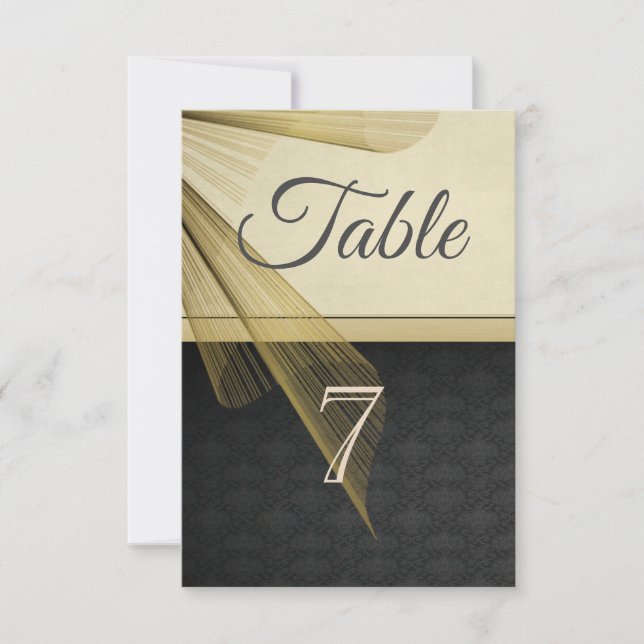 Elegant Stylish Black  Damask Table  Card (Front)