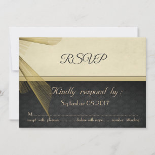 Elegant Stylish Black Damask Wedding  RSVP Card