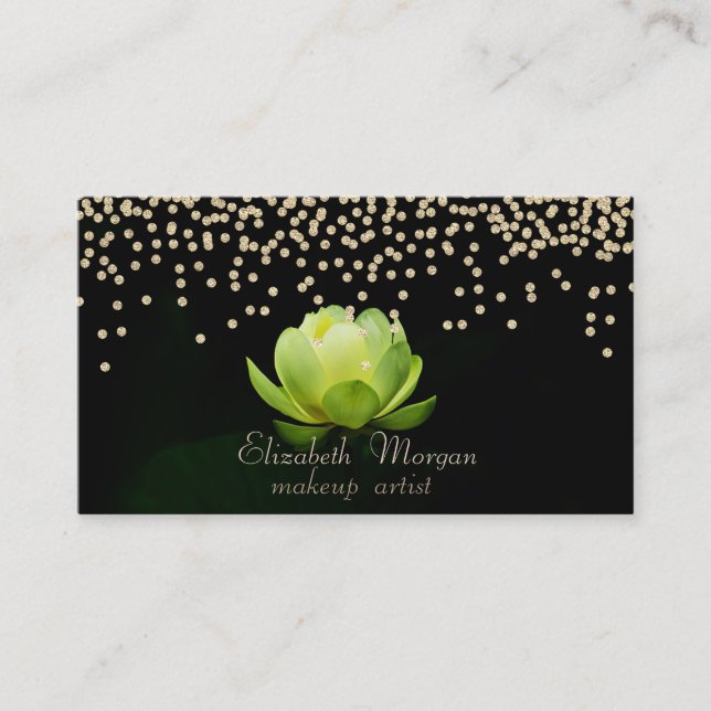 Elegant Stylish Black Diamonds Green Lotus  Business Card (Front)