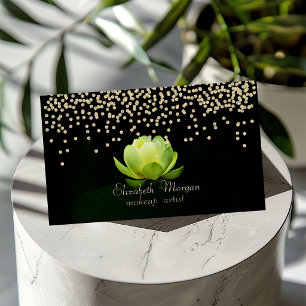 Elegant Stylish Black Diamonds Green Lotus  Business Card