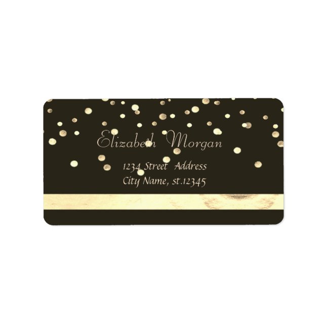 Elegant  Stylish ,Black,Fux Gold Foil Confetti Label (Front)