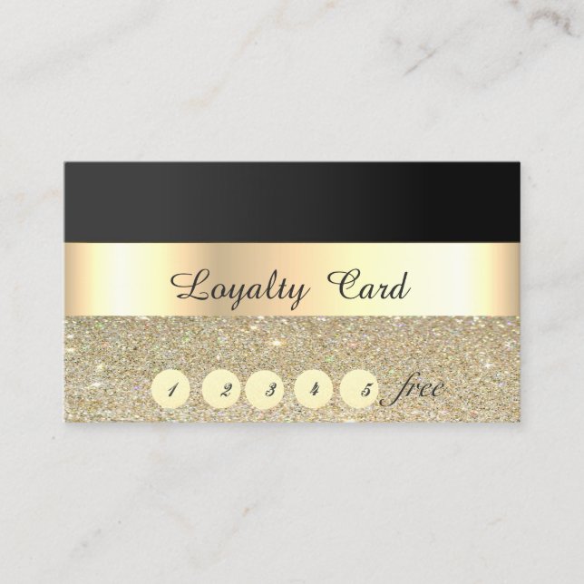 Elegant Stylish,Black, Glittery Loyalty Card (Front)