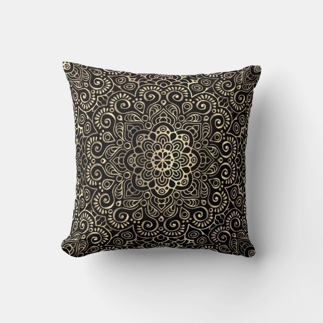 Elegant Stylish Black Gold Mandala   Cushion (Front)