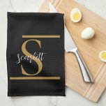 Elegant Stylish Black Gold Monogram Script Name Tea Towel<br><div class="desc">Elegant Stylish Black Gold Monogram Script Name Kitchen Towel.
Personalise this with name and initials.</div>