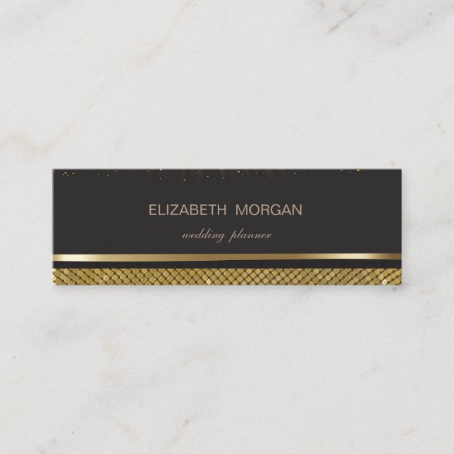Elegant Stylish Black , Gold Sequins,Foil Confetti Mini Business Card (Front)