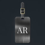 Elegant Stylish Black Metal 2 Monogram Initial  Luggage Tag<br><div class="desc">Girly Stylish Modern Elegant Black Metal 2 Monogram Initial Custom Personalised Personalised Luggage Bag Tag. This design featuring two (2) monogram initial typography font and the reverse side address info on black metallic foil look background. These are easy to customise it. Stylish gift for wedding, bridal shower, sweet 16 birthday,...</div>