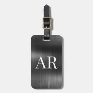 Elegant Stylish Black Metal 2 Monogram Initial  Luggage Tag