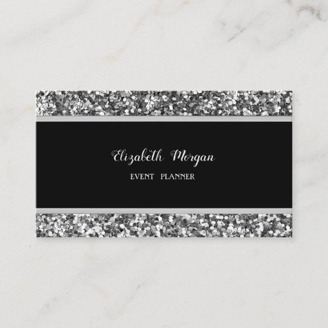 Elegant Stylish ,Black, Silver  Glitter Business Card (Front)