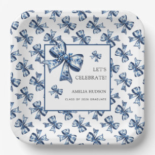 Elegant Stylish Blue Bows Class Of 2026 Graduate Paper Plate