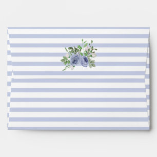Elegant Stylish Blue Floral Watercolor Stripes Envelope