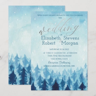 Elegant Stylish Blue Forest Pine Trees Wedding Invitation