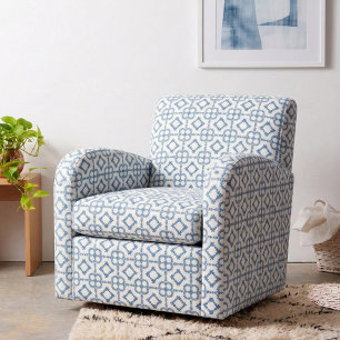 Elegant Stylish Blue & White Geometric Pattern Fabric