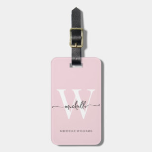 Elegant Stylish Blush Pink Monogram Initial Script Luggage Tag