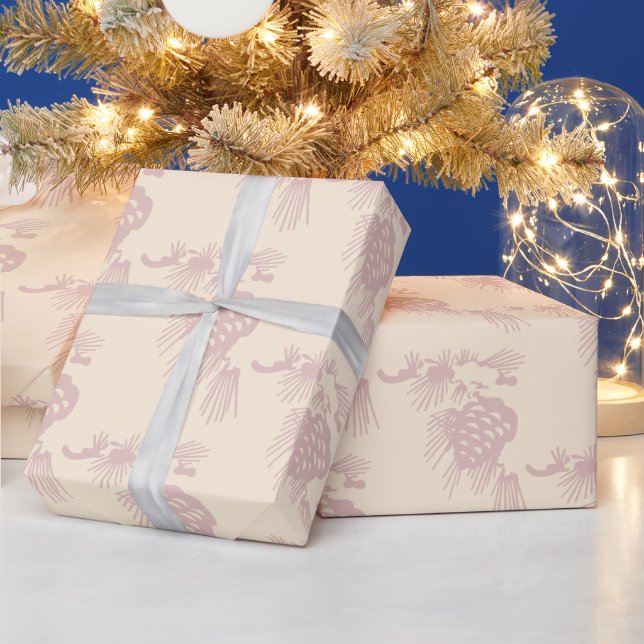 Elegant Stylish Blush Pink Pine Cones on Beige Wrapping Paper (Holidays)