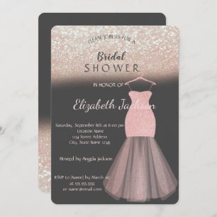 Elegant Stylish Bokeh Glitter Dress Bridal Shower Invitation