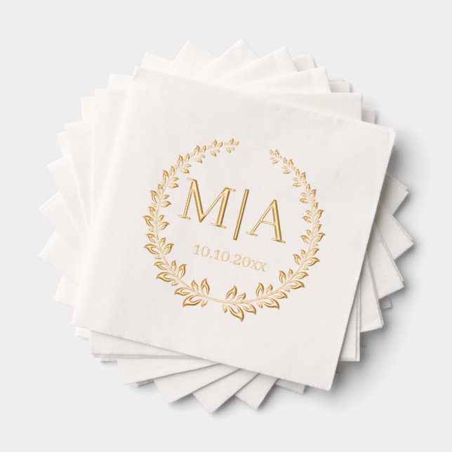 elegant stylish botanical monogram wedding golden foil napkins (Insitu (Stacked))