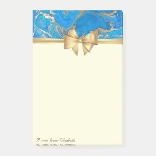 Elegant Stylish, Bow,Blue Gold Marble Texture Post-it Notes
