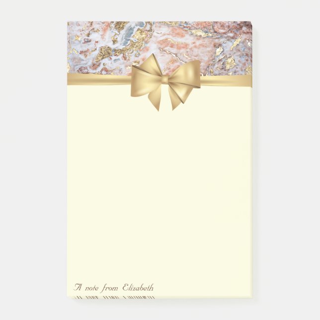Elegant Stylish, Bow,Gold Marble Texture Glitter Post-it Notes (Front)