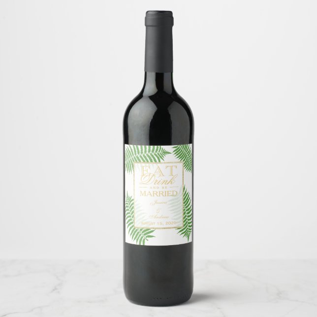 Elegant Stylish Bracken Wedding Wine Label (Front)