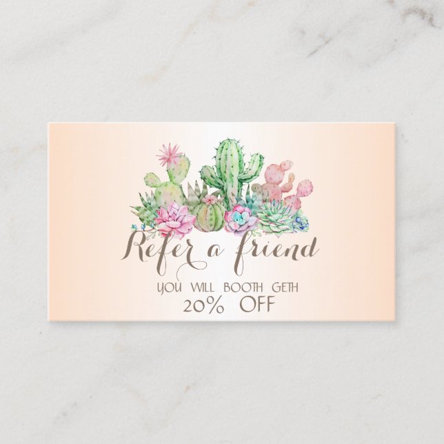 Elegant Stylish Cactus Succulents Referral Card (Front)