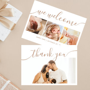 Elegant Stylish Calligraphy 4 Photo Baby Shower Thank You Card