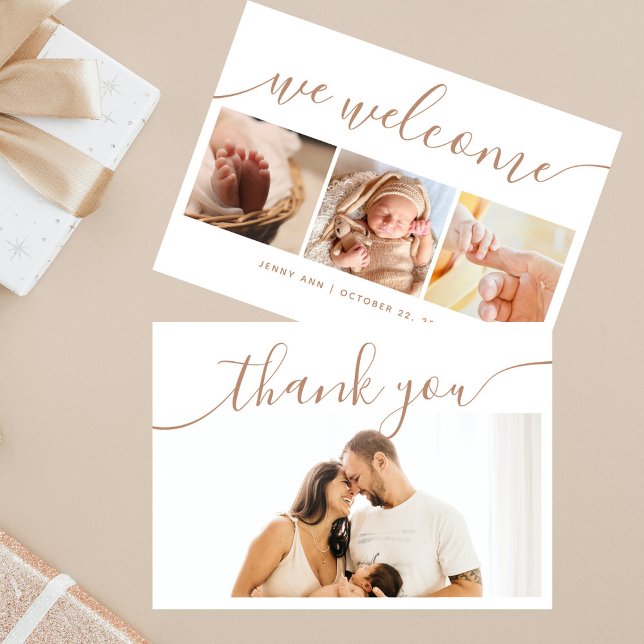 Elegant Stylish Calligraphy 4 Photo Baby Shower Thank You Card (Creator Uploaded)