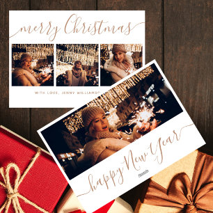 Elegant Stylish Calligraphy 4 Photo Christmas Holiday Card