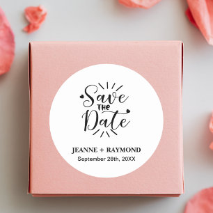 Elegant Stylish Calligraphy Wedding Save the Date Classic Round Sticker