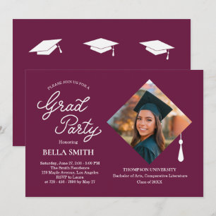 Elegant Stylish Cap Topper Photo Graduation Party  Invitation