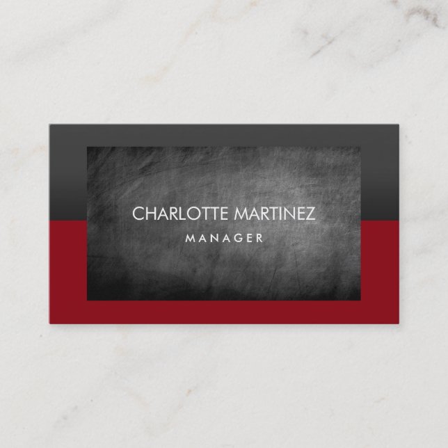 Elegant Stylish Chalkboard Red Grey Professional Business Card (Front)