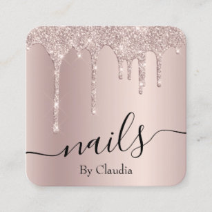 Elegant stylish champagne glitter drips nails square business card
